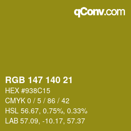 Color code: RGB 147 140 21 | qconv.com