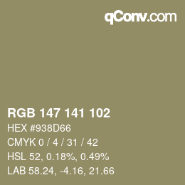 Color code: RGB 147 141 102 | qconv.com