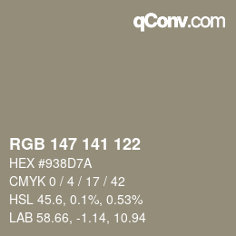 Código de color: RGB 147 141 122 | qconv.com