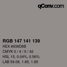 颜色代码: RGB 147 141 139 | qconv.com