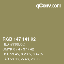 Código de color: RGB 147 141 92 | qconv.com