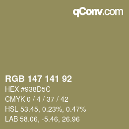 カラーコード: RGB 147 141 92 | qconv.com