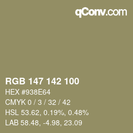 Color code: RGB 147 142 100 | qconv.com
