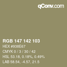Color code: RGB 147 142 103 | qconv.com