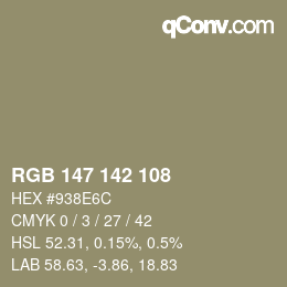 Color code: RGB 147 142 108 | qconv.com