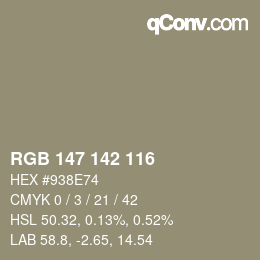 Color code: RGB 147 142 116 | qconv.com