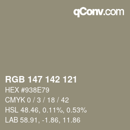 Color code: RGB 147 142 121 | qconv.com