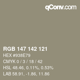 Color code: RGB 147 142 121 | qconv.com