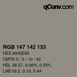 カラーコード: RGB 147 142 133 | qconv.com