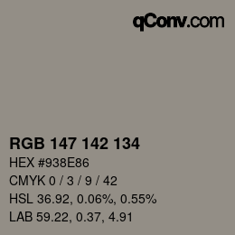 Farbcode: RGB 147 142 134 | qconv.com
