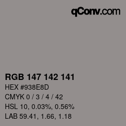 カラーコード: RGB 147 142 141 | qconv.com