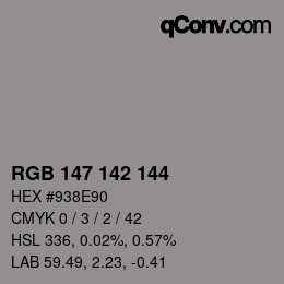颜色代码: RGB 147 142 144 | qconv.com