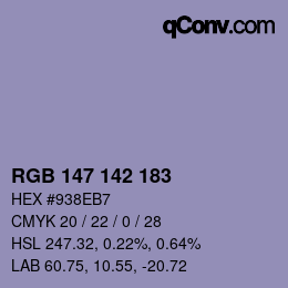 Color code: RGB 147 142 183 | qconv.com