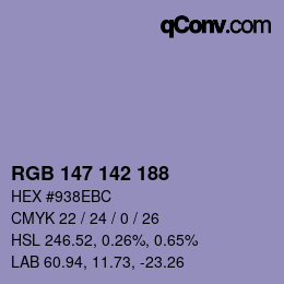 Color code: RGB 147 142 188 | qconv.com
