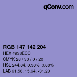 Color code: RGB 147 142 204 | qconv.com