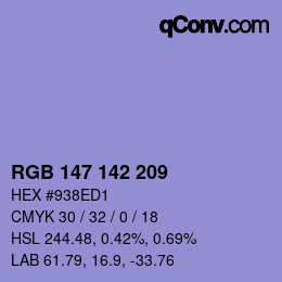 Color code: RGB 147 142 209 | qconv.com