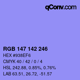 Color code: RGB 147 142 246 | qconv.com