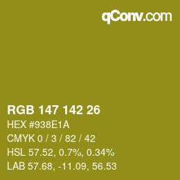 Color code: RGB 147 142 26 | qconv.com