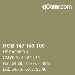 Color code: RGB 147 143 100 | qconv.com
