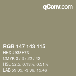 Color code: RGB 147 143 115 | qconv.com