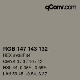 カラーコード: RGB 147 143 132 | qconv.com