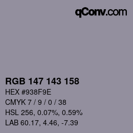 カラーコード: RGB 147 143 158 | qconv.com