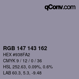 カラーコード: RGB 147 143 162 | qconv.com