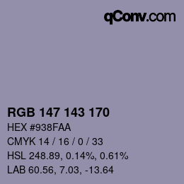 Color code: RGB 147 143 170 | qconv.com