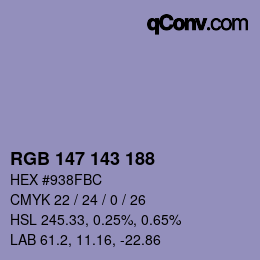 Color code: RGB 147 143 188 | qconv.com