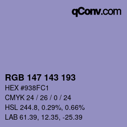 Color code: RGB 147 143 193 | qconv.com