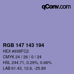 颜色代码: RGB 147 143 194 | qconv.com