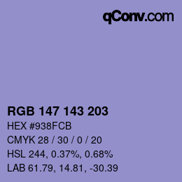 Color code: RGB 147 143 203 | qconv.com