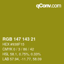 Color code: RGB 147 143 21 | qconv.com