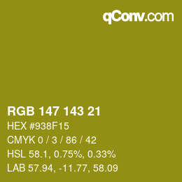 Color code: RGB 147 143 21 | qconv.com