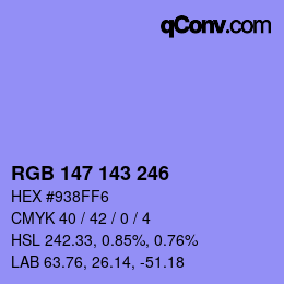 Color code: RGB 147 143 246 | qconv.com
