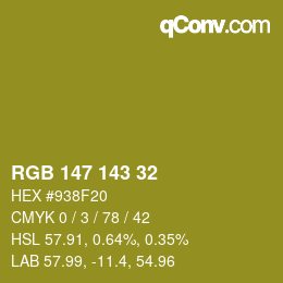 カラーコード: RGB 147 143 32 | qconv.com