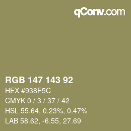 カラーコード: RGB 147 143 92 | qconv.com