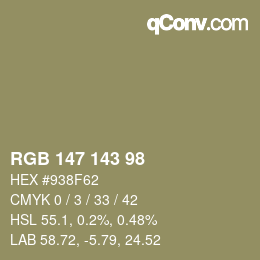 カラーコード: RGB 147 143 98 | qconv.com