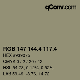 カラーコード: RGB 147 144.4 117.4 | qconv.com