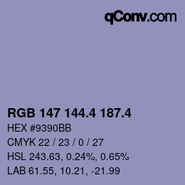 カラーコード: RGB 147 144.4 187.4 | qconv.com