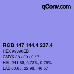 カラーコード: RGB 147 144.4 237.4 | qconv.com