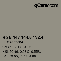 カラーコード: RGB 147 144.8 132.4 | qconv.com