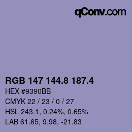 カラーコード: RGB 147 144.8 187.4 | qconv.com