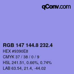 カラーコード: RGB 147 144.8 232.4 | qconv.com