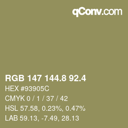カラーコード: RGB 147 144.8 92.4 | qconv.com