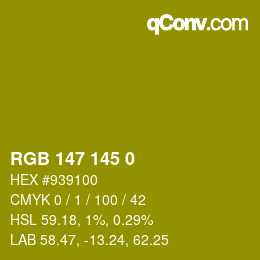 Color code: RGB 147 145 0 | qconv.com