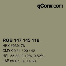 Código de color: RGB 147 145 118 | qconv.com