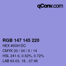 Color code: RGB 147 145 220 | qconv.com