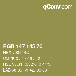 Color code: RGB 147 145 76 | qconv.com