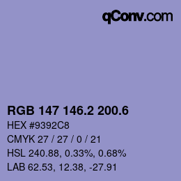 カラーコード: RGB 147 146.2 200.6 | qconv.com